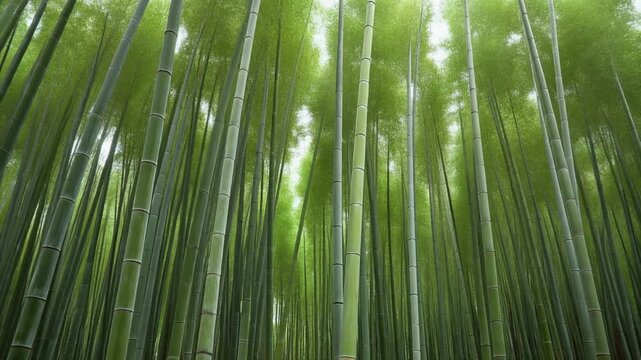 Serene Bamboo Forest Grove - Tall Green Stalks Looking Up