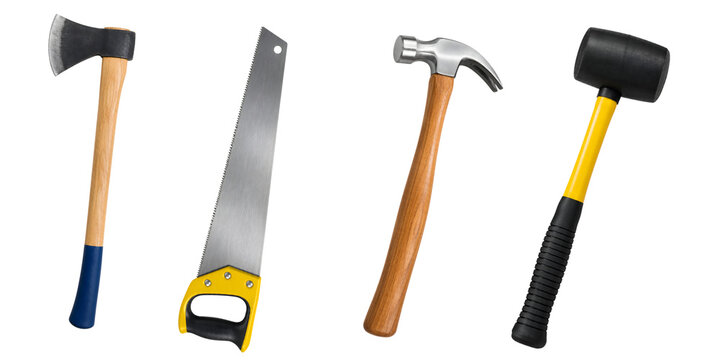 Four hand tools axe saw hammer mallet home improvement construction