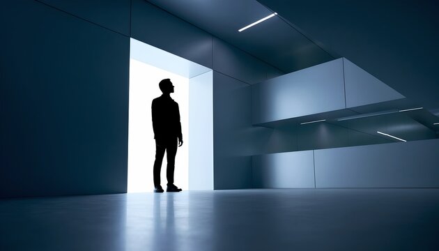 Silent Figure Futuristic Entranceway