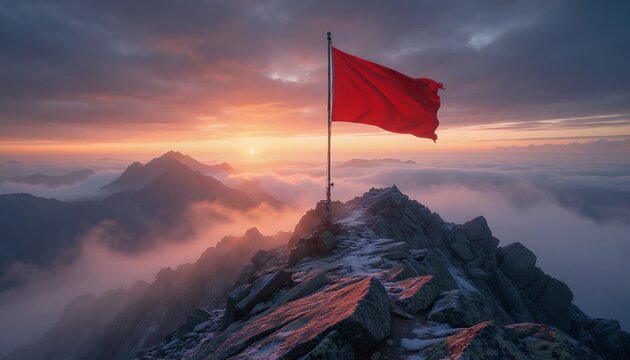 Vibrant Sunrise Over Lone Mountain with Red