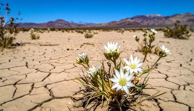 Resilient White Flowers Amidstdeserted Parched Landscape