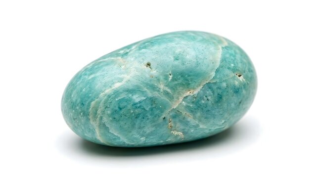 Smooth polished blue amazonite stone isolated on white background