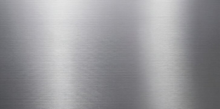 Brushed metal texture background, with horizontal grain, featuring a smooth, reflective silver surface, with subtle light, gradients and a, uniform metallic finish, for industrial applications