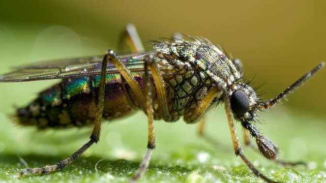 Extreme Macro of Iridescent Mosquito Thorax and Wing - This extreme macro photograph captures the intricate details of a mosquito's thorax and iridescent wing.