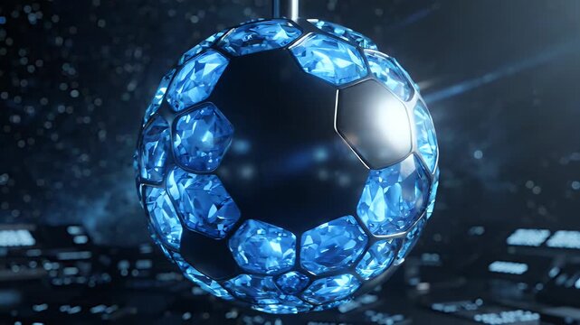 Futuristic Crystal Sphere With Hexagonal Panels - A close-up shot of a futuristic metallic sphere, adorned with glowing hexagonal crystal panels.