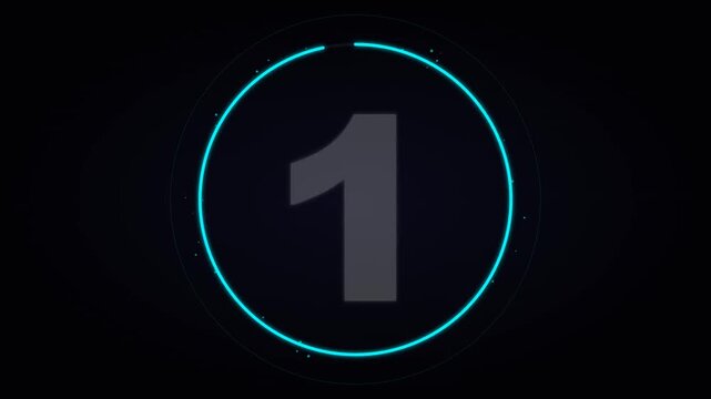Futuristic digital countdown numbers from five to one with glow