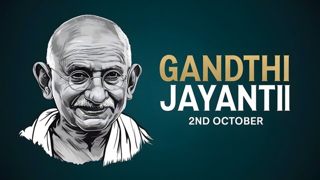Gandhi Jayanti 2 October commemorative illustration with hand drawn historical portrait and green background for Indian cultural celebration remembrance tribute poster and educational design