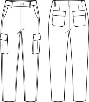 Cargo pants trousers fashion flat sketch vector template for apparel design and clothing manufacturing