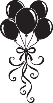 bunch of party balloons with ribbons and bow silhouette vector illustration