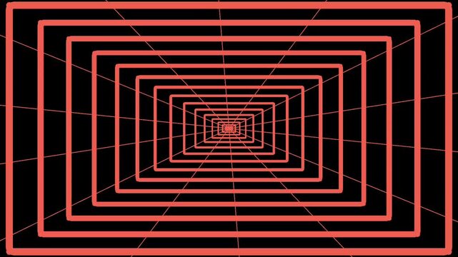 Abstract Red Neon Tunnel Background with Infinite Perspective and Glowing Retro Grid Lines for Digital Technology Design