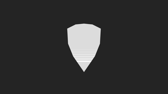 A simple, light gray, geometric shield shape centered on a dark gray background.