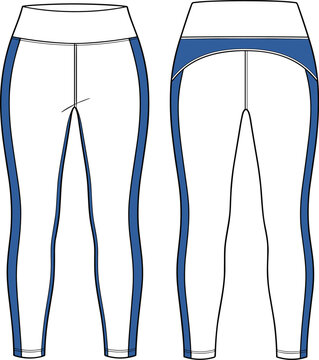 White and blue sports leggings fashion flat sketch vector template for activewear apparel design