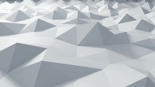 Minimalist White Low Poly Geometric Background Texture - A dynamic and abstract background featuring a minimalist white low poly geometric landscape with sharp edges and varying facets.