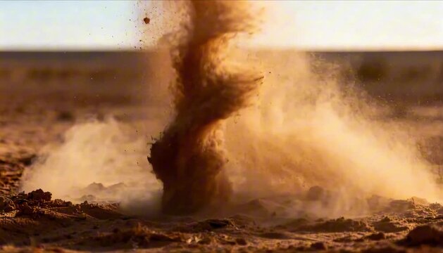 natural dust devil spinning fine sand across dry soil
