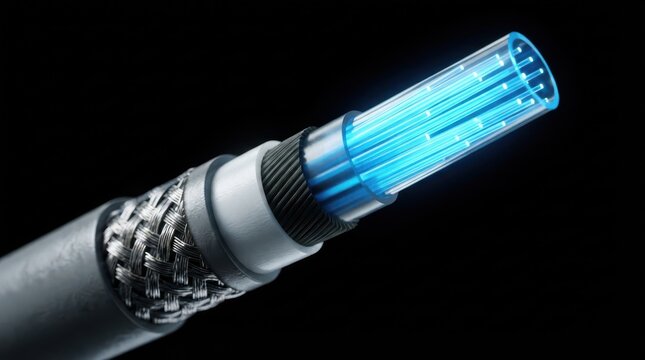 Cross section of fiber optic cable on black background