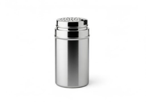 Brushed stainless steel spice shaker isolated on white