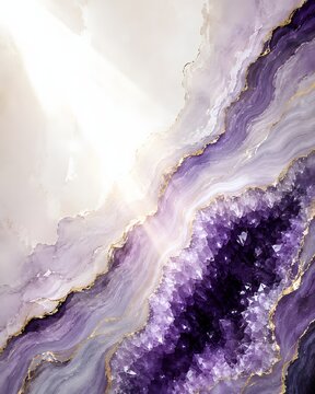 紫のアメジストジオードと流れる大理石模様の抽象背景