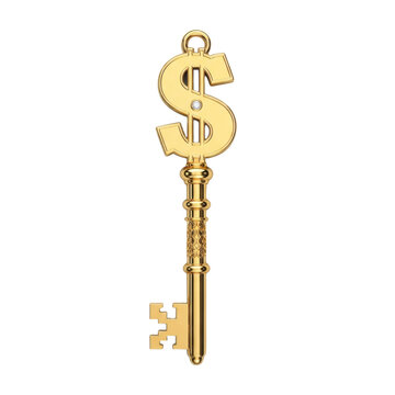 Golden key with dollar sign symbol and diamond accent on the top
