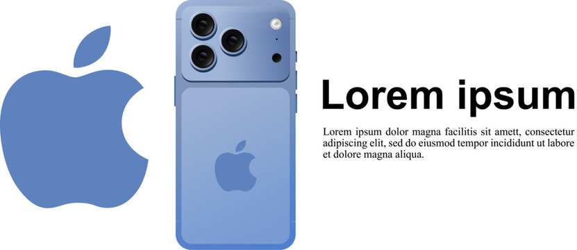 Apple iPhone mockup with text space for presentation banners, stylish blue back camera design beside official Apple logo, perfect vector template for technology showcases and ads