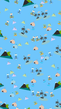 Cartoon Island and Mountain Pattern