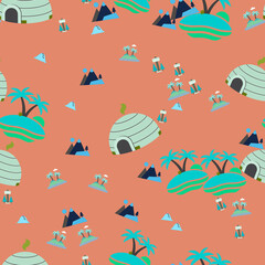 Seamless pattern of cartoon igloos, islands, and mountains © arul