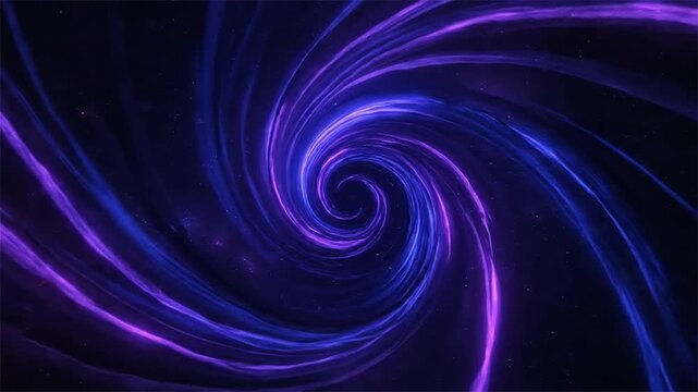 3D render of cosmic spiral vortex wormhole in deep space with purple and blue energy neon lights