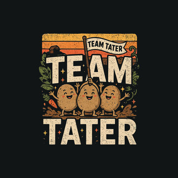 Team tater vintage retro illustration with cute potato characters for tshirt design prints.