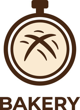 Minimal Baking Timer Bakery Logo with Bread Symbol, Flat Vector Design