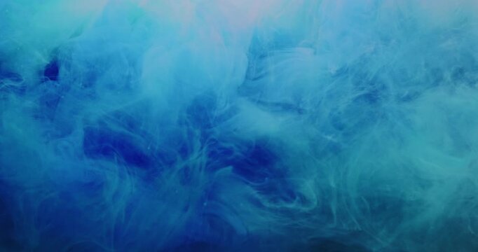 Dye fog wave. Blue acrylic cloud. Defocused bright color ink water droplet texture vibrant chemical pigment spill on abstract background.