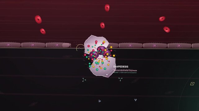 3D animation of neutrophil chemotaxis and phagocytosis showing diapedesis, pursuit, engulfment, degranulation, and homeostasis clearing a pathogen