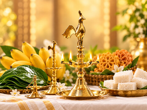 Sri Lankan New Year, Aurudu, oil lamp, traditional celebration, festive table, Sinhala New Year, Sri Lanka, traditional food, cultural festival, kiribath