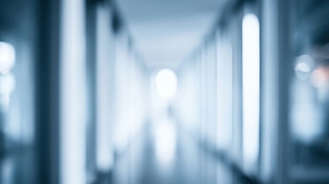 Blurred modern hallway with bright lights leading forward