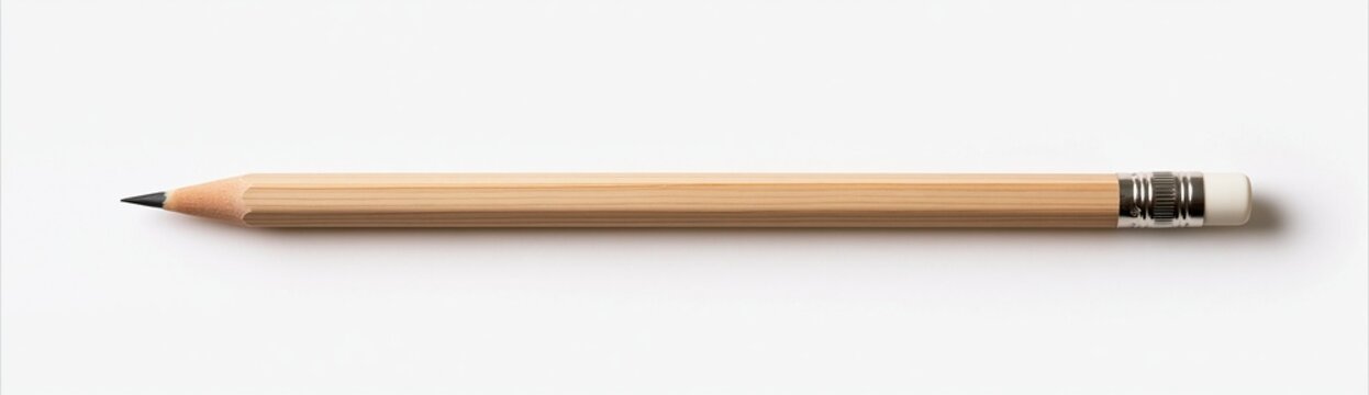 Single wooden pencil with eraser on white background
