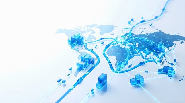 Global Logistics Network and Supply Chain Freight Transportation Concept with World Map Background
