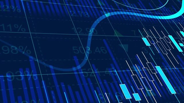 Dynamic blue financial stock market chart with glowing candlestick graphs 4k video