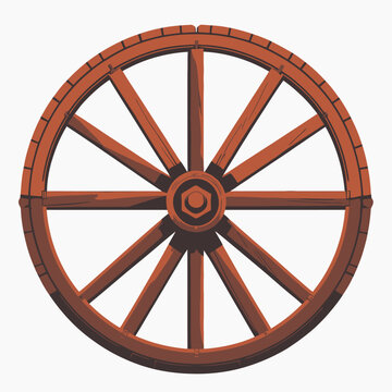 Rustic Wooden Wagon Wheel with Spokes and Rim.