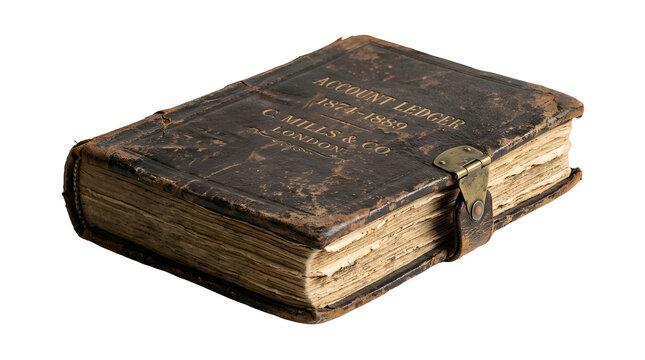 Antique account ledger book isolated on white background, perfect for vintage office and business heritage design, and creative projects, high quality visuals, modern branding needs