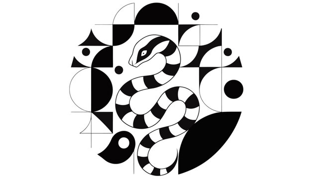 black and white snake in geometric shapes