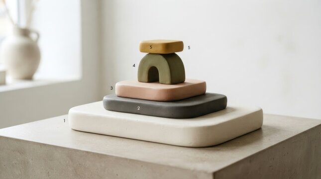 Modern Abstract Geometric Stacking Blocks in Earthy Tones, Minimalist Decor, Contemporary Sculpture, Studio Display