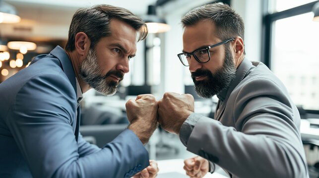 Two professional coworkers exchange a cheerful fist bump, highlighting partnership, startup culture, and successful teamwork across a diverse office.