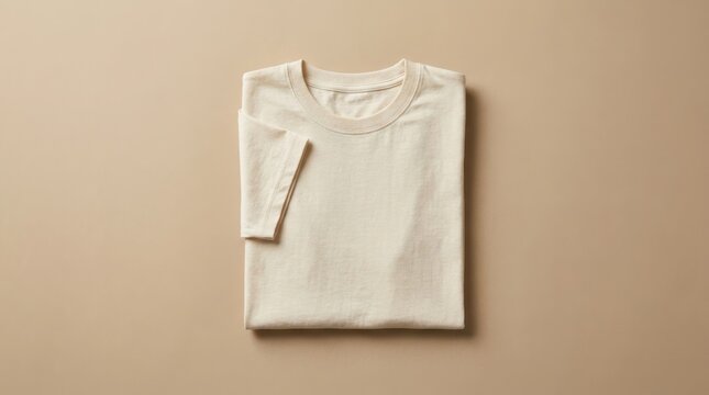 Plain White T-Shirt Folded on a Neutral Background.