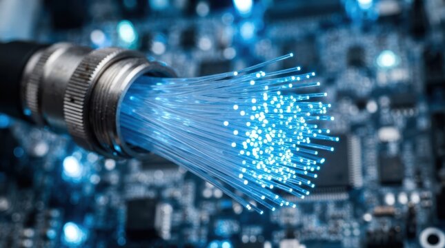 Fiber optic cable transmitting data over a computer circuit board