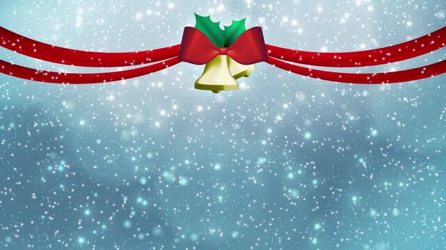 クリスマスの金色のベルのアニメーション【横型】【ループ】【青系の背景】