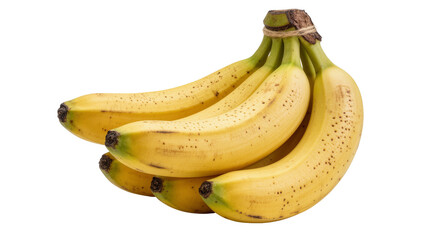 Bunch of ripe yellow bananas with brown spots tied with twine, isolated on transparent background © Luke