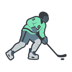 Fototapeta premium Illustrated hockey player skating with stick and puck