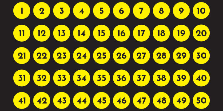 Number circle set collection from 1 to 50. black bullet point numbers icon.eps 10