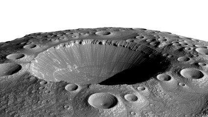 Detailed lunar crater landscape with impact craters, isolated on transparent background © Luke