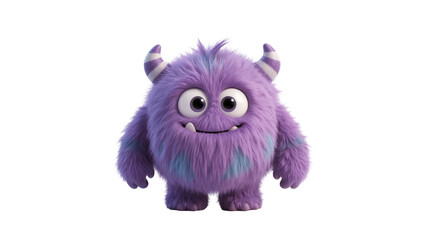 Fluffy purple monster with blue spots and striped horns, isolated on transparent background © Luke