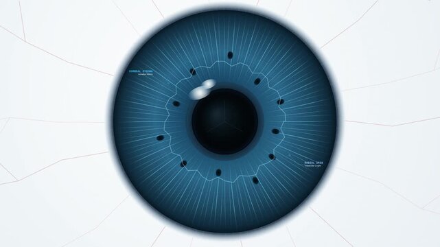 3D animation of LASIK laser eye surgery procedure demonstrating flap creation with femtosecond laser, excimer ablation, flap repositioning and restored 20/20 visual acuity
