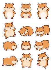 Obraz premium Adorable hamster vector illustration set featuring cute little rodents in various playful poses for digital creative design and artistic projects